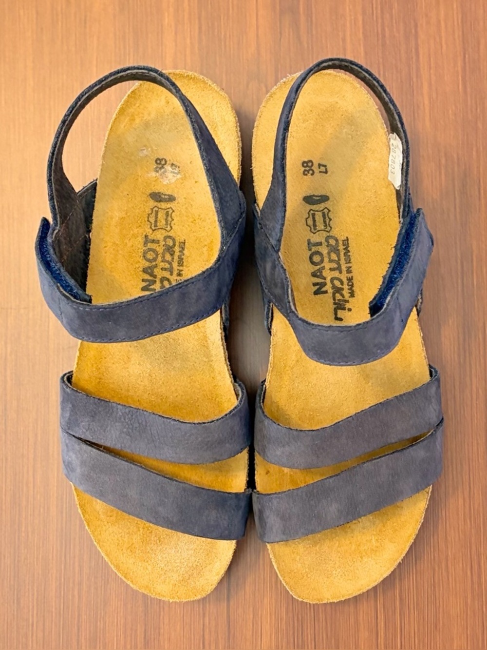 Naot Kayla Strappy Sandals Women 38 US 7 Navy Nubuck Cork Footbed Adjustable - Picture 3 of 7